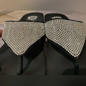 Black Rhinestone platform heeled flip flops
